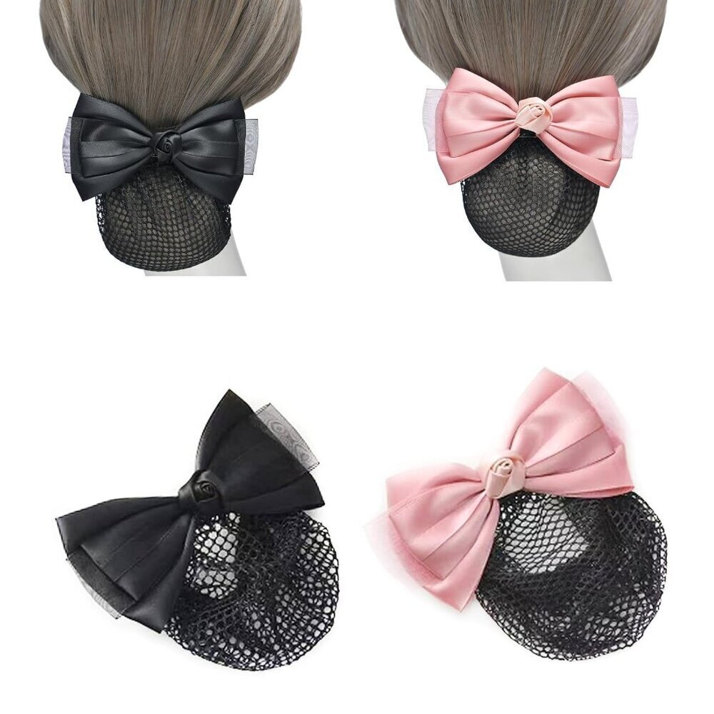 Hair Clips Set Bowknot Mesh Bun Cover Women Ladies Elegant Accessory